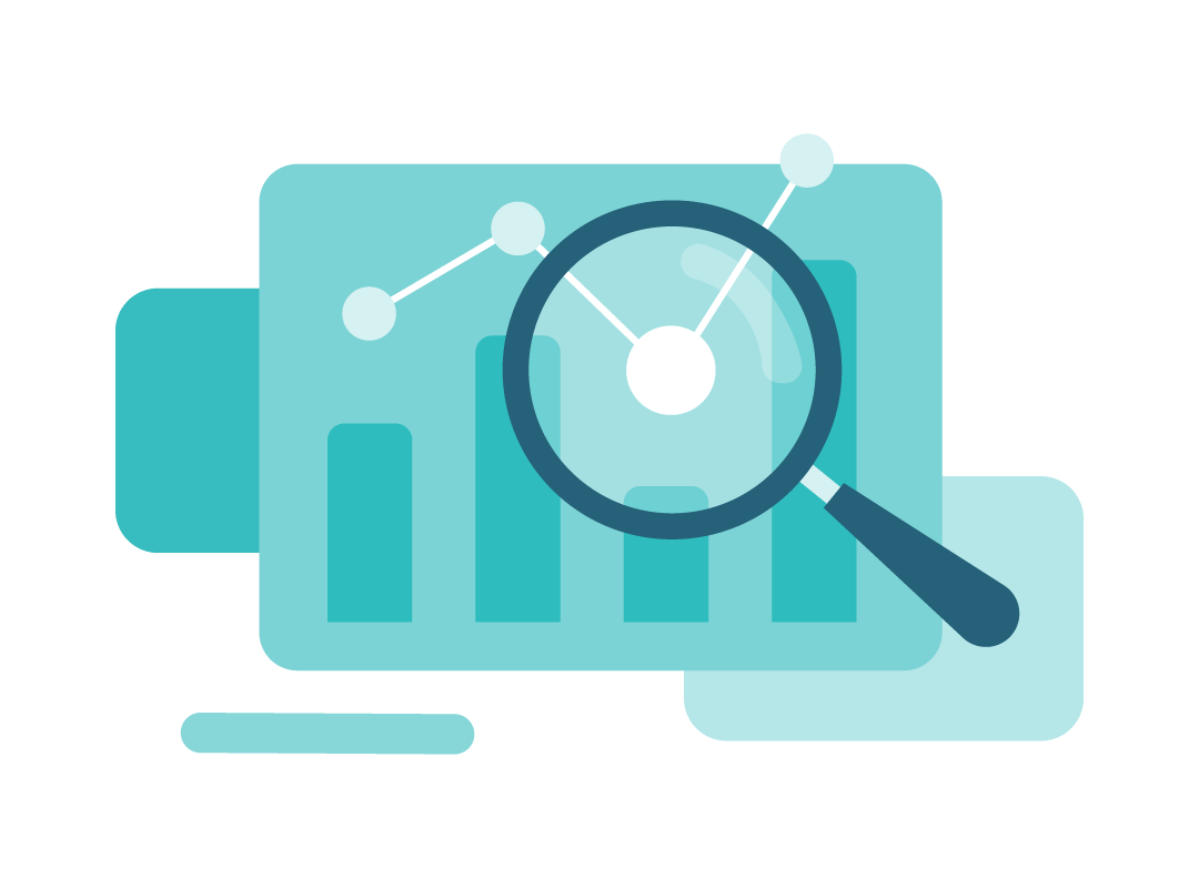 A magnifying glass highlighting a result within a graph.